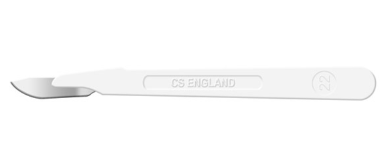 Scalpel, Cincinnati Surgical, Size 22, White Handle, Disposable, Sterile, 10/bx
