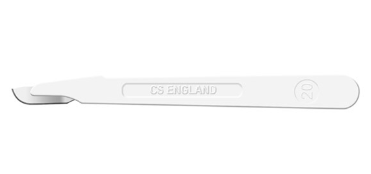 Scalpel, Cincinnati Surgical, Size 20, White Handle, Disposable, Non-Sterile, 100/bx