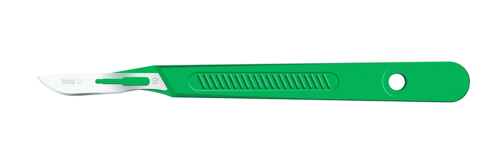 Scalpel, Lance, Size 10, Green Handle, Disposable, Sterile, 10/bx