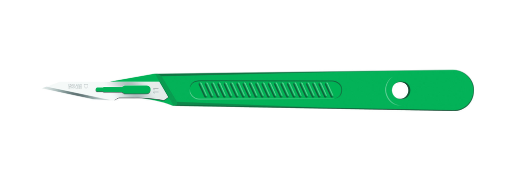 Scalpel, Lance, Size 11, Green Handle, Disposable, Non-Sterile, 100/pk
