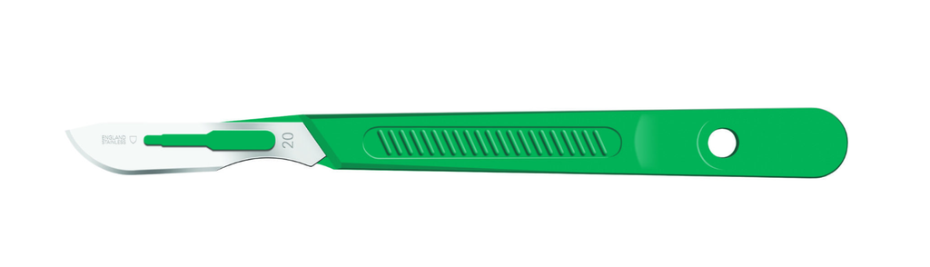 Scalpel, Lance, Size 20, Green Handle, Disposable, Sterile, 10/bx