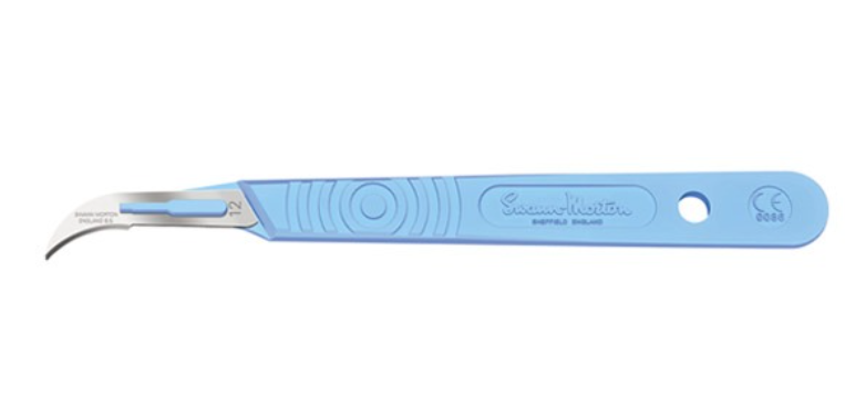 Scalpel, Swann Morton, Size 12, Blue Handle, Disposable, Sterile, 10/bx