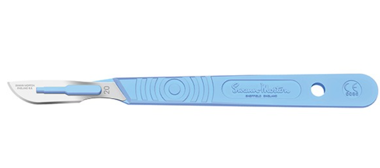 Scalpel, Swann Morton, Size 20, Blue Handle, Disposable, Sterile, 10/bx