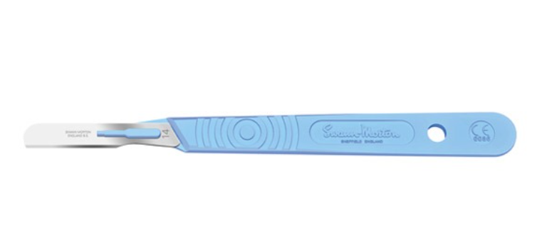 Scalpel, Swann Morton, Size 14, Blue Handle, Disposable, Sterile, 10/bx