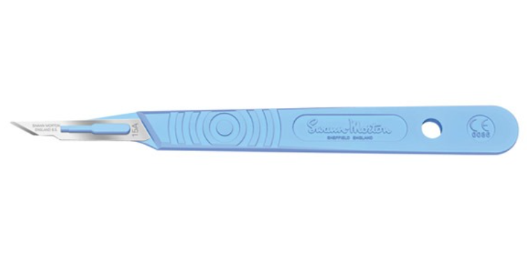 Scalpel, Swann Morton, Size 15a, Blue Handle, Disposable, Sterile, 10/bx