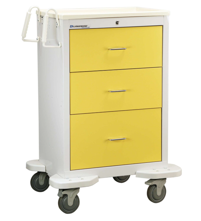 Lakeside C-330-K-2Y Isolation Cart, Yellow w/Gray, 1 Key Lock, 3 Drawers 