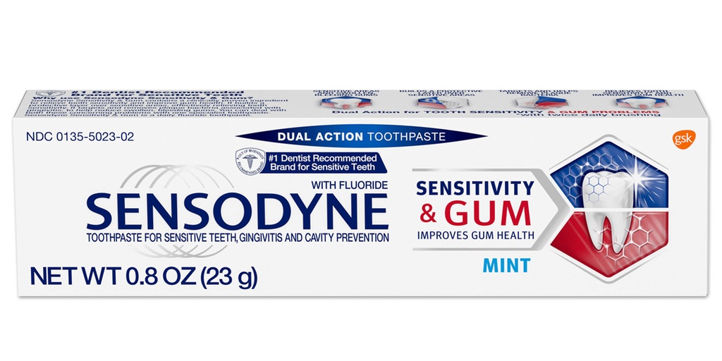 Sensodyne® Sensitivity & Gum Toothpaste, Mint, 0.8 oz., 50 cartonless tubes/cs. Old # 60000000120942