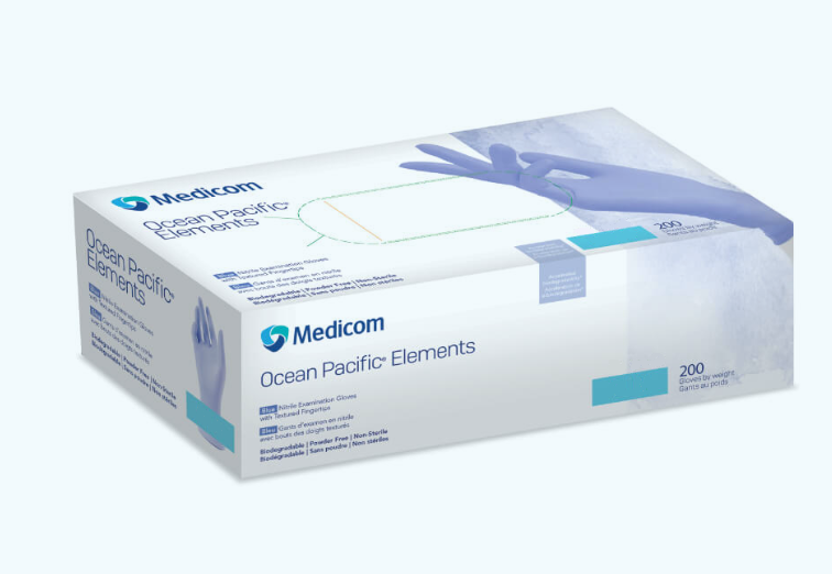 OP Elements Nitrile Exam Gloves, Biodegradable. PF, Textured, Blue, Med, 200/bx, 10 bx/cs