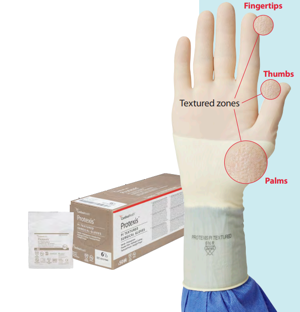 Protexis PI Textured Surgical Gloves, Size 9, Sterile, 1pr/pch, 50pch/bx, 4bx/cs