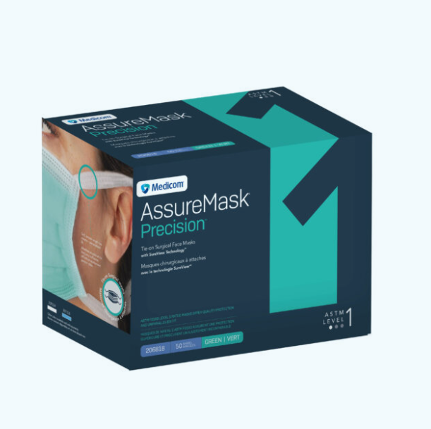 Mask, Tie-on, Level 1, Green, 50/bx, 6bx/cs