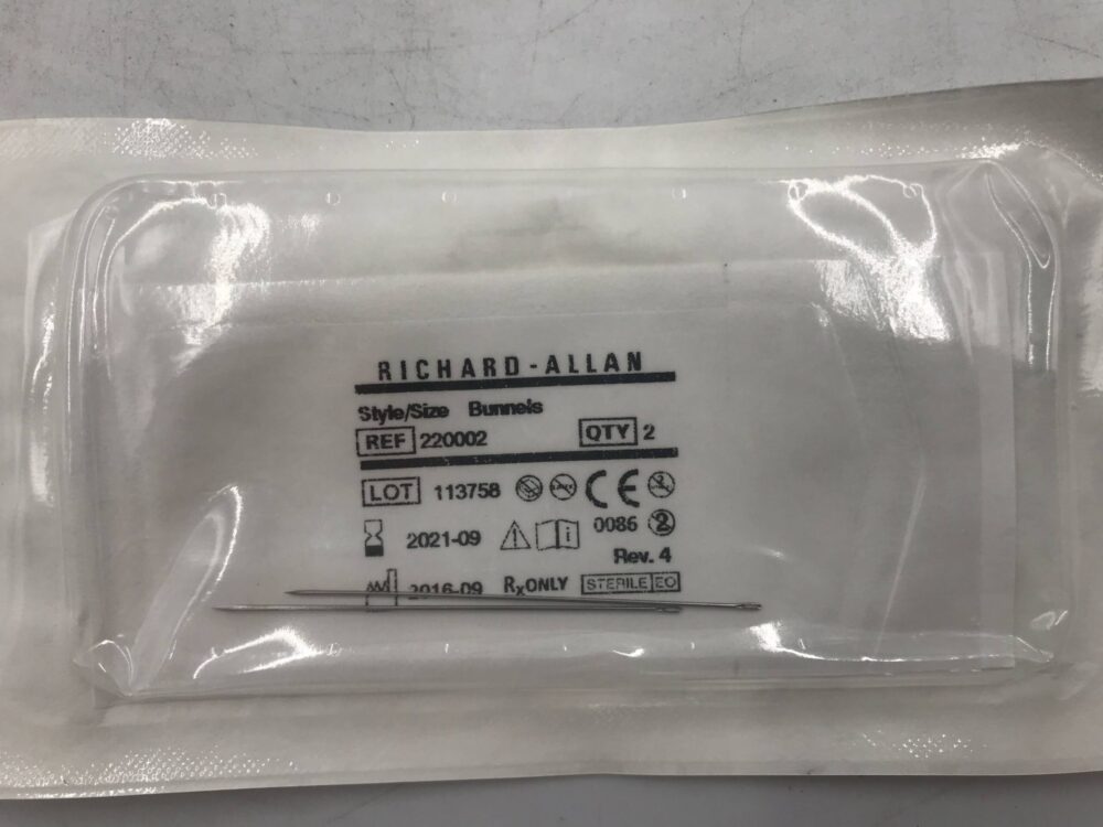 Needle, Straight Bunnels, .024x2.480 Sterile, 2/pch, 72 pches/bx