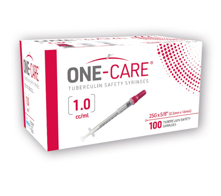 TB Safety Syringes, 1mL, 25G x 5/8’’, Red, 100/bx