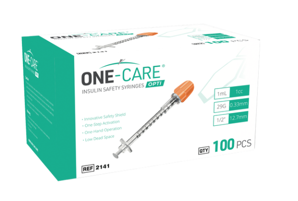 OPTI Insulin Safety Syringes, 1mL, 29G x ½’’, Green, 100/bx