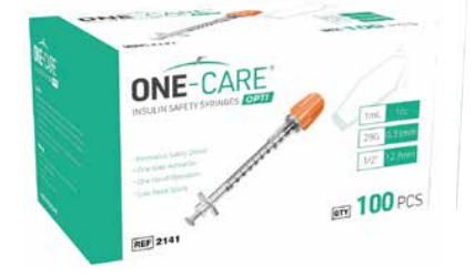 OPTI Insulin Safety Syringes, 0.5 mL, 29G x ½’’, Blue, 100/bx
