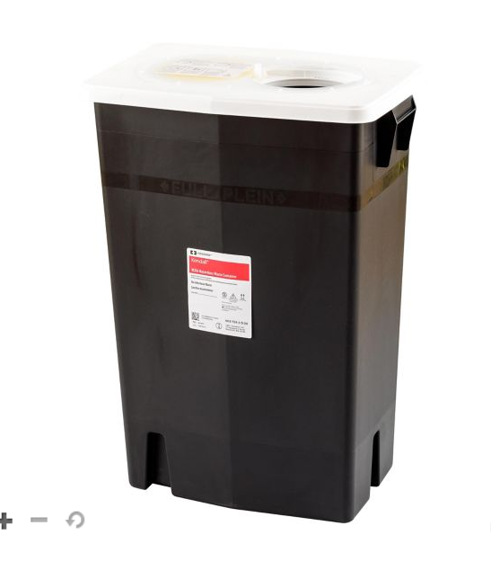 Universal Pharmaceutical Waste Container, Slide Lid, Black, 8Gal, 10/cs