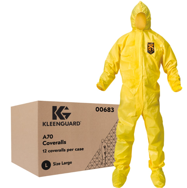 KleenGuard A70 Coverall w/Hood & Boots, Lg, Yellow, 12/cs