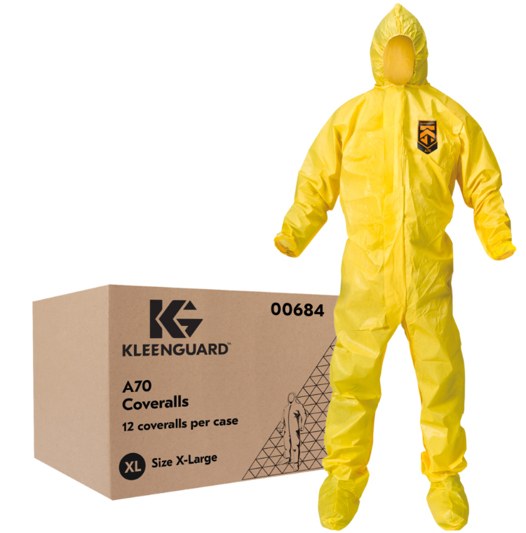 KleenGuard A70 Coverall w/Hood & Boots, XLg, Yellow, 12/cs