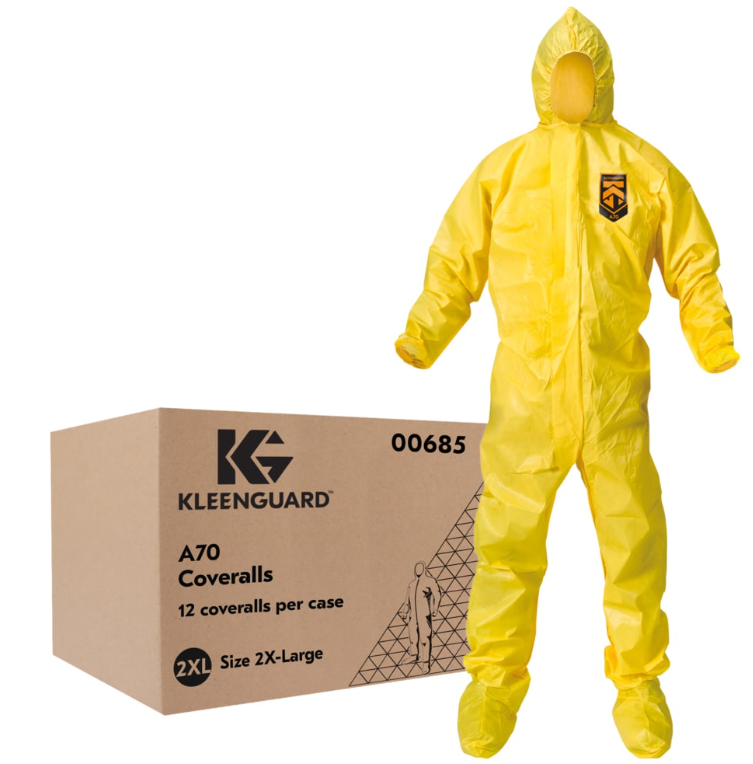 KleenGuard A70 Coverall w/Hood & Boots, 2XLg, Yellow, 12/cs