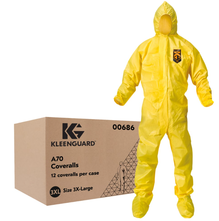 KleenGuard A70 Coverall w/Hood & Boots, 3XLg, Yellow, 12/cs