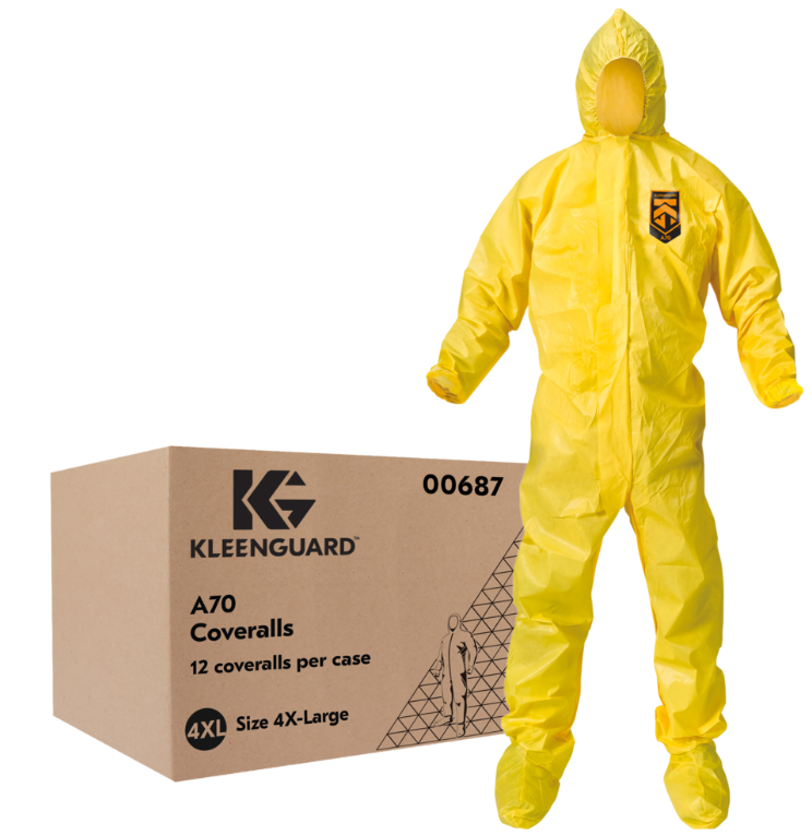 KleenGuard A70 Coverall w/Hood & Boots, 4XLg, Yellow, 12/cs