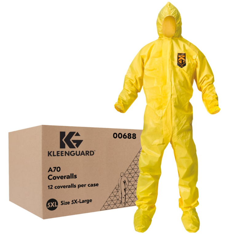KleenGuard A70 Coverall w/Hood & Boots, 5XLg, Yellow, 12/cs