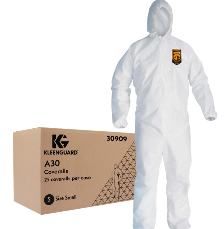 KleenGuard A30 Coveralls w/Hood, Sm, White, 25/cs
