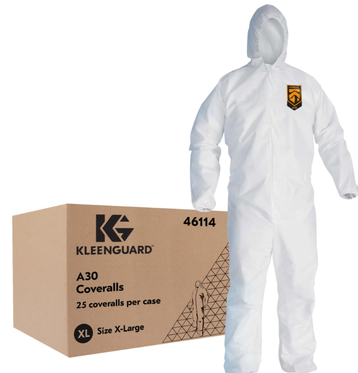 KleenGuard A30 Coveralls w/Hood, XL, White, 25/cs