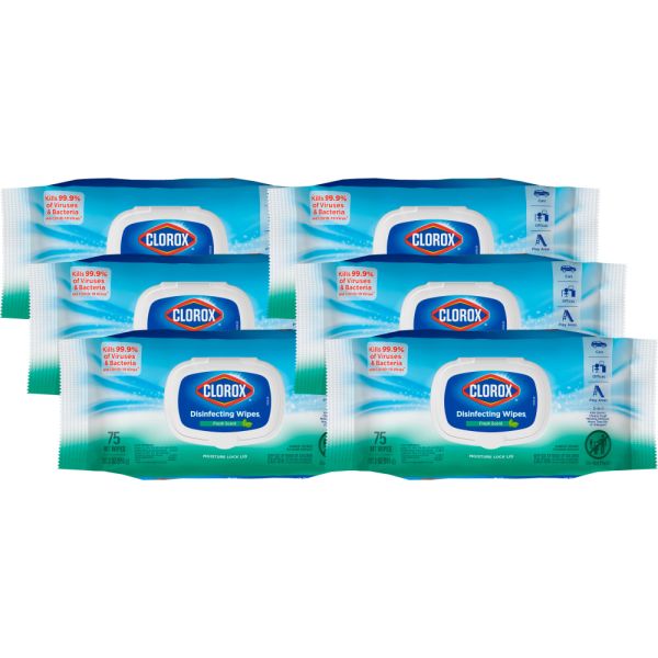 Clorox® Disinfecting Wipes, Flex Pack, Fresh Scent, 75ct, 6/cs