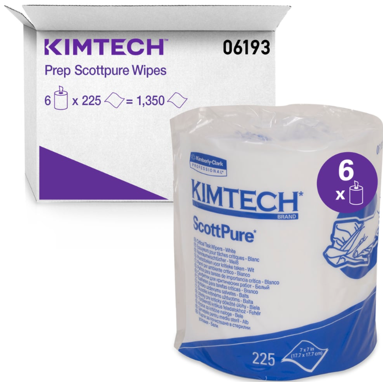 Kimtech Prep Scottpure Critical Task Wipes, White, 225 sheet/rl, 6 rl/cs