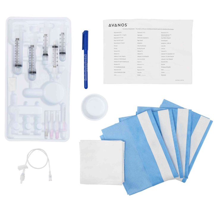 Universal Block Tray Contents: Contains No Drugs - 18g Hypo, 27g Hypo, 5cc Syringe, 10cc Syringe, 3x3 Gauze Pads, 24"x32" Rectangle Fenestration Clear Drape, 6" Extension Set, 20/cs
