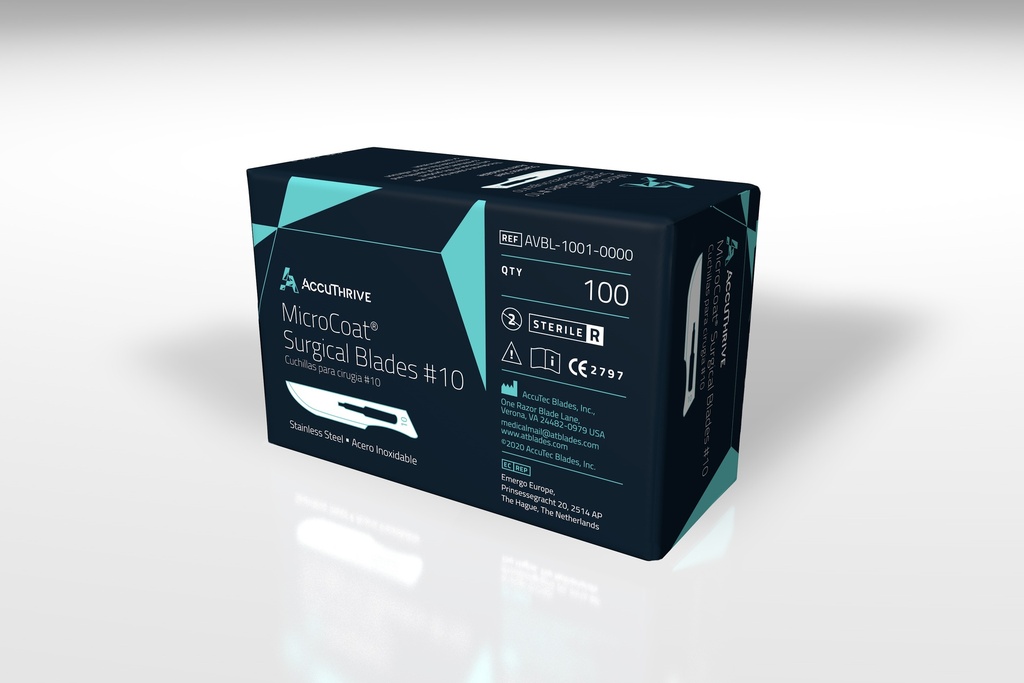 AccuThrive #10 Surgical Blade, Stainless Steel, MicroCoat, Sterile, 100bl/ct, 5ct/cs
