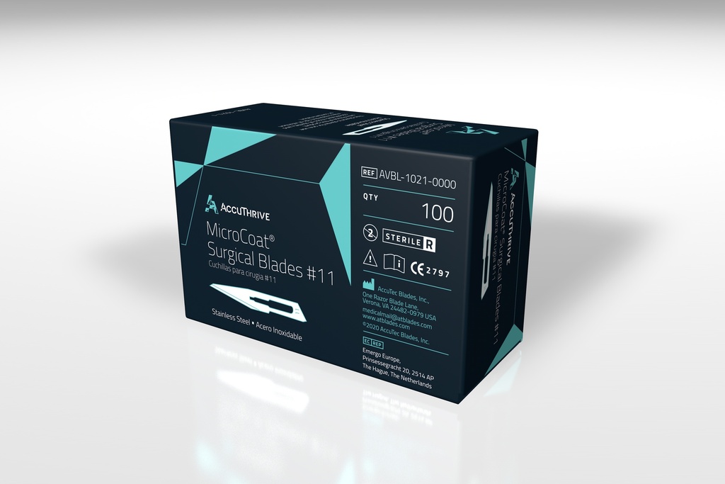 AccuThrive #11 Surgical Blade, Stainless Steel, MicroCoat, Sterile, 100bl/ct, 5ct/cs