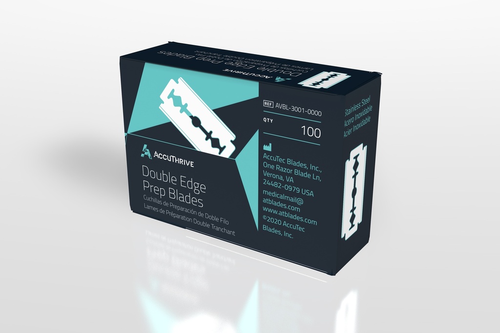 AccuThrive Double Edge Prep Blade, Stainless Steel, Microcoat, 100bl/ct, 10ct/cs