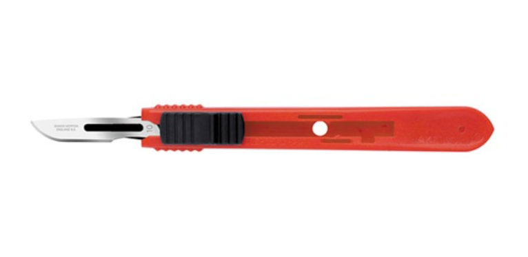 Safety Scalpels, Swann Morton, Size 10, Red Handle, Disposable, Sterile, 25/bx