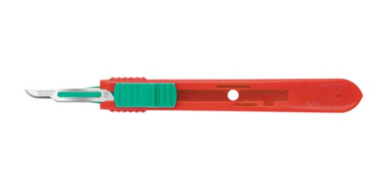 Safety Scalpels, Swann Morton, Size 15, Red Handle, Disposable, Non-Sterile, 500/bx
