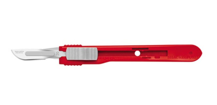 Safety Scalpels, Swann Morton, Size 20, Red Handle, Disposable, Non-Sterile, 500/bx
