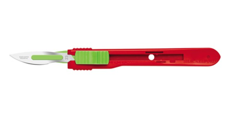Safety Scalpels, Swann Morton, Size 23, Red Handle, Disposable, Non-Sterile, 500/bx