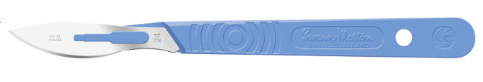 Scalpel, Swann Morton, Size 24, Blue Handle, Disposable, Sterile, 10/bx
