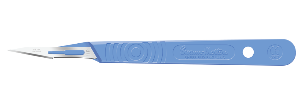Scalpel, Swann Morton, Size 11p, Blue Handle, Disposable, Sterile, 10/bx