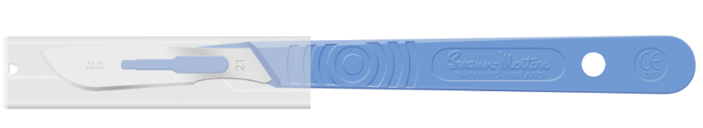 Scalpel w/Guard, Swann Morton, Size 21, Blue Handle, Disposable, Non-Sterile, Bulk, 1000/bx
