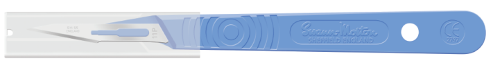 Scalpel w/Guard, Swann Morton, Size 11p, Blue Handle, Disposable, Non-Sterile, Bulk, 1000/bx