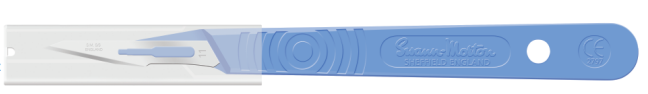 Scalpel w/Guard, Size 11, Blue Handle, Disposable, Sterile, 10/bx