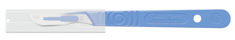 Scalpel w/Guard, Swann Morton, Size 20, Blue Handle, Disposable, Sterile, 10/bx