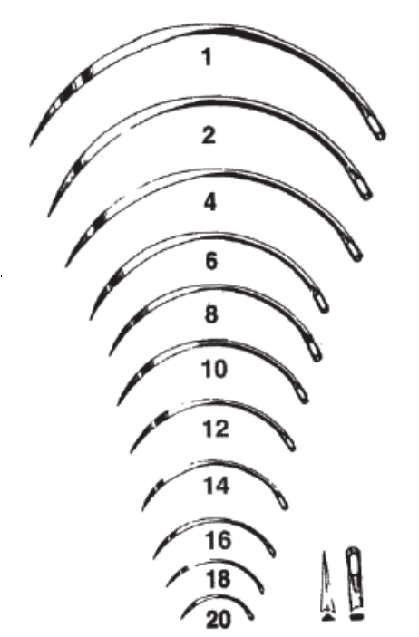 Suture Needle, Size 10, Regular Surgeons, 3/8 Circle Cutting Edge, Non-Sterile, 12/pk