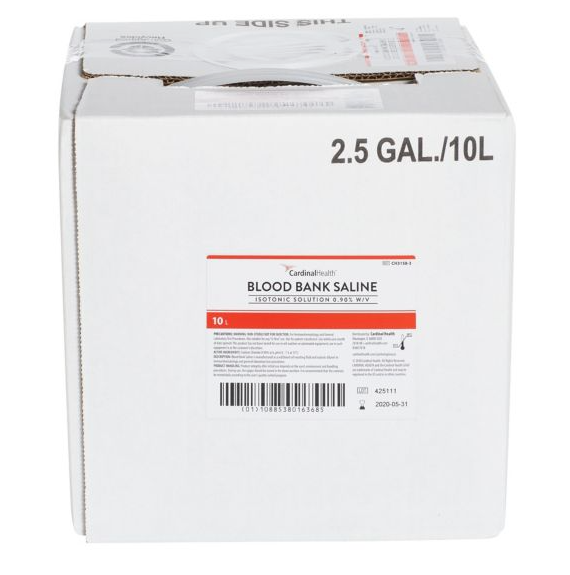 Unbuffered Blood Bank Saline, 10 L, pH 6.0-7.5
