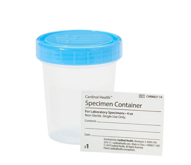 Specimen Container, Polypropyle, 4 oz, 50 mm, Blue Lid, Pneumatic Tube System Safe, 200/cs