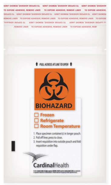 Specimen Transport Bag w/Biohazard Logo, Clear, Med, 6" x 9", Zip Closure, 100/pk, 10 pk/cs