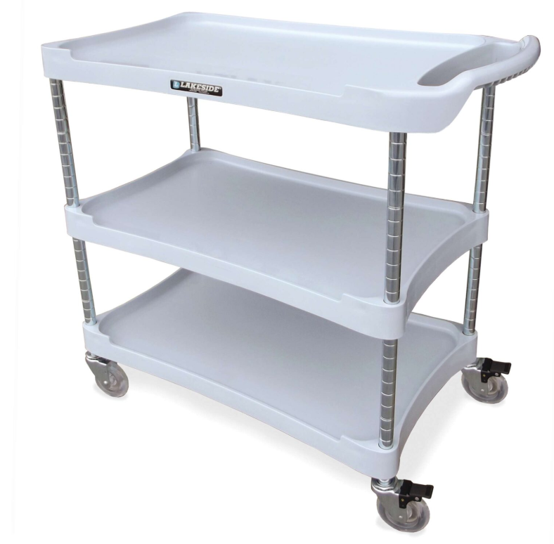 Lakeside 2509 Plastic Utility Cart w/Adjustable Middle Shelf, White, 3 Shelf