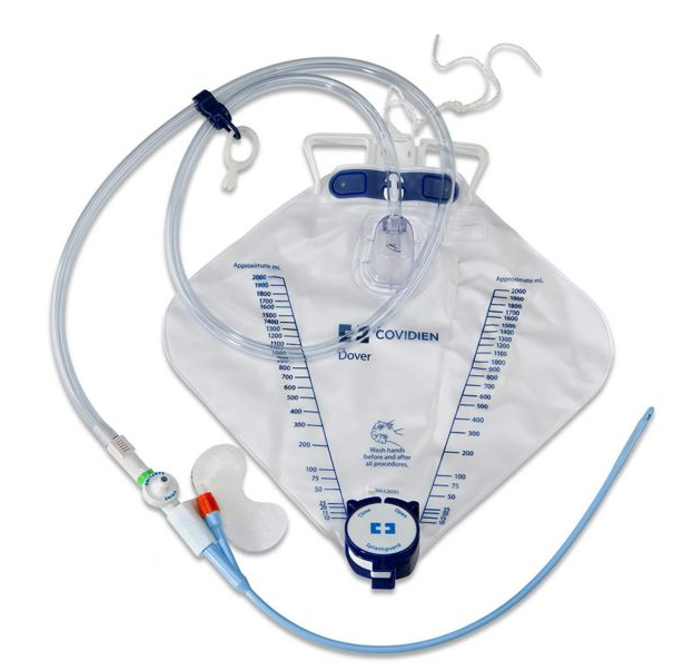 Dover Silicone Foley Urinary Catheterization Kit, Luer Lock, Sampling, Adhesive, Securement, 14FR, 5 cc, 2000 ml Drain Bag, Sterile, 10/cs