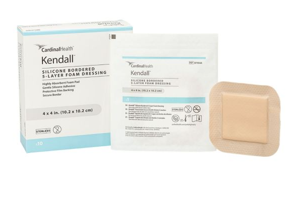 Silicone Bordered Foam Dressing, 4" x 8", 5/bx, 5 bx/cs